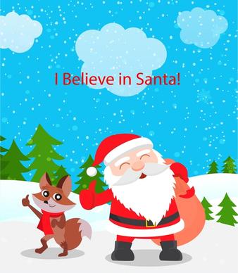 christmas background design with santa claus and fox