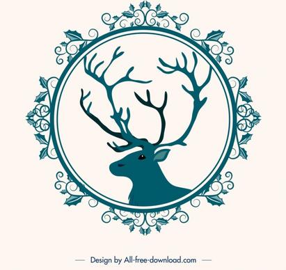 christmas background flower frame reindeer head icons decor