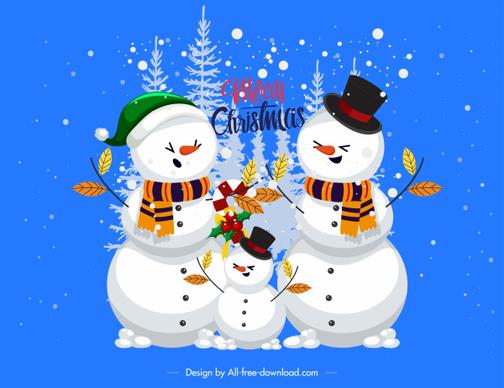 christmas background funny snowman family sketch