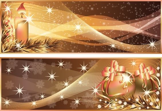 christmas banner templates twinkling golden curves candles baubles