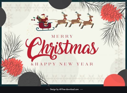 christmas background template classical santa sleighing pines 