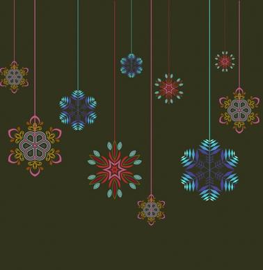 christmas background template colorful hanging snowflakes decoration