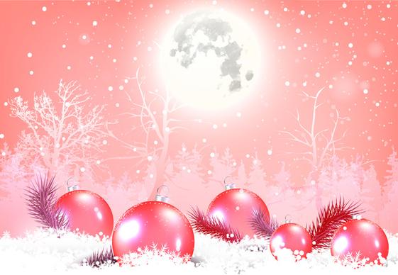 christmas background with shiny moon and baubles