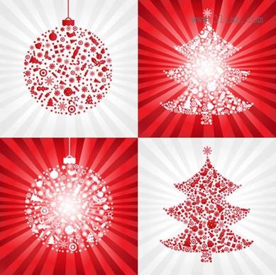 christmas background templates vivid bauble balls fir trees
