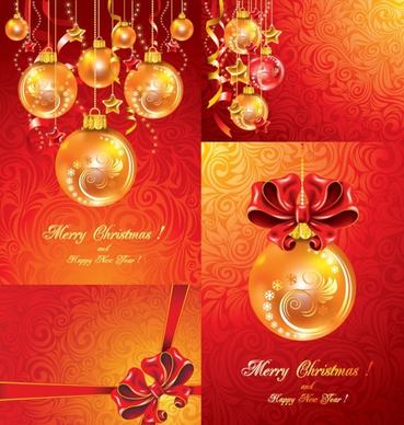 christmas balls hanging with ribbons fine vector