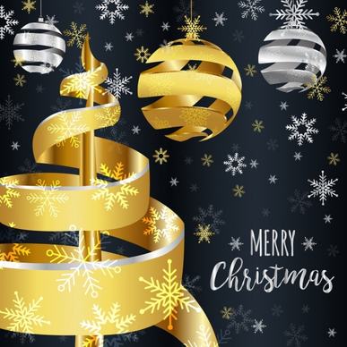christmas banner 3d shiny golden silver twist decoration