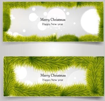christmas banner and grass frame vector