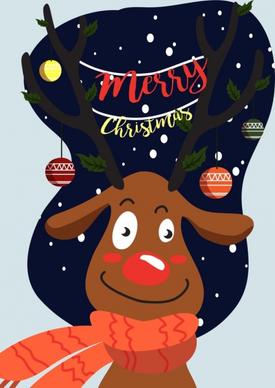 christmas banner cute stylized reindeer icon decorated horn