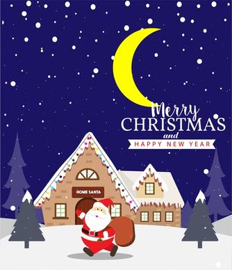 christmas banner design santa in moonlight illustration