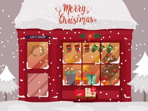 christmas banner gift store snowfall icons decor
