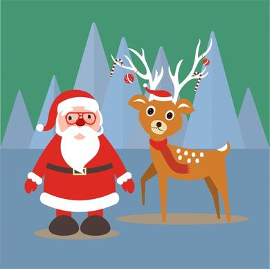christmas banner illustration with santa claus and reindeer