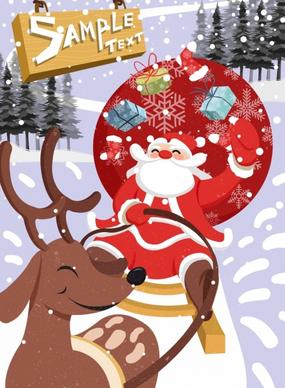 christmas banner sleighing santa claus icon colored cartoon