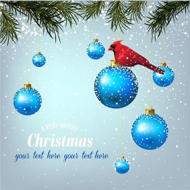 christmas banner snowy background blue baubles bird icon