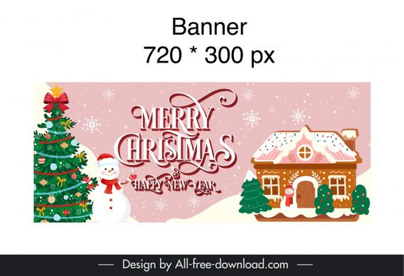 christmas banner template elegant fir tree snowman house decor