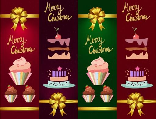 christmas banner templates cakes bow icons decoration