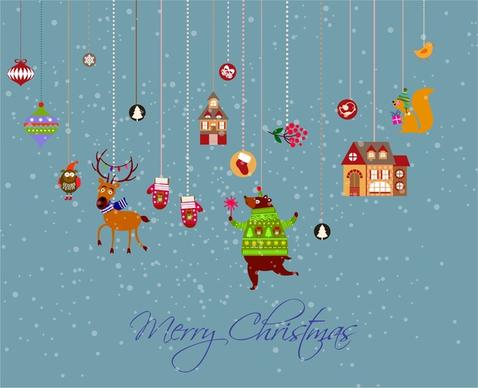christmas banner with hanging style of symbols elements