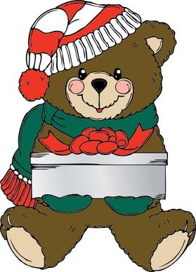 Christmas Bear Wih Present clip art