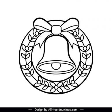 christmas bell icon flat black white outline  