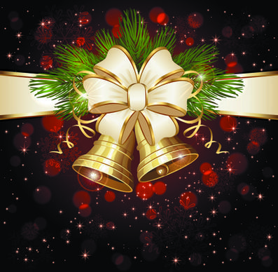 christmas bells and ribbon bow vector background