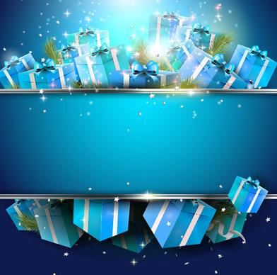 christmas blue gift box background vector