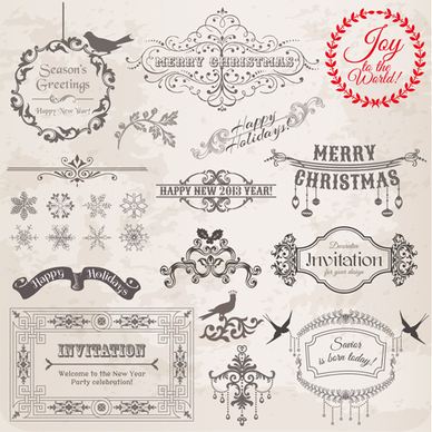 christmas calligraphic frame and decor vector