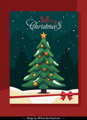 christmas card template elegant classic fir tree snowy scene 
