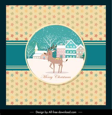 christmas card template snowflakes reindeer snow scene decor