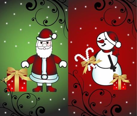 Christmas Card with Santa and Snowman Vector Illustration