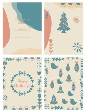 christmas cards templates flat retro decor elements