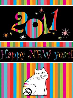 2011 new year banner colorful stripes cat decor