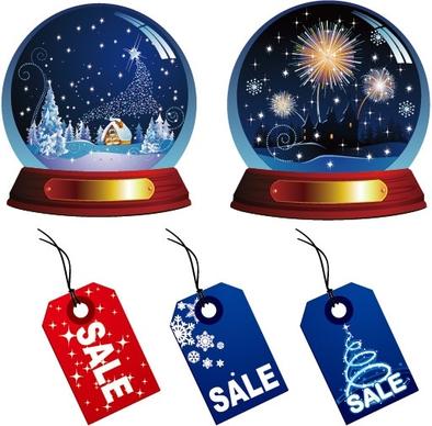 christmas crystal ball and sales tag vector