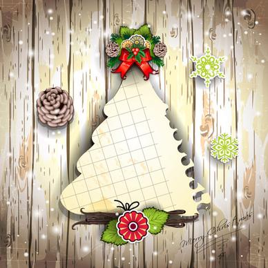 christmas decor paper on the wood wall vector