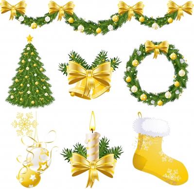 christmas design elements elegant wreath socks baubles sketch