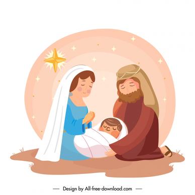 christmas decorative backdrop newborn christ icons outline cartoon characters sketch