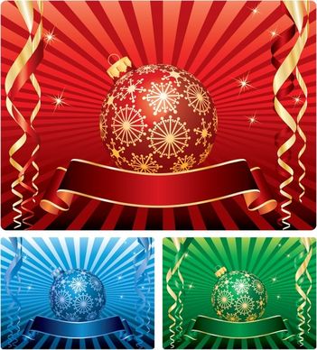 xmas background templates colored elegant baubles ribbons rays decor