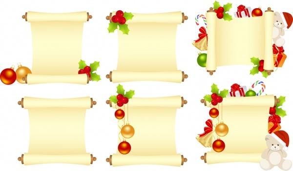 xmas banner templates colorful baubles paper rolls shapes