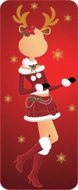 christmas icon template female reindeer santa clothes sketch