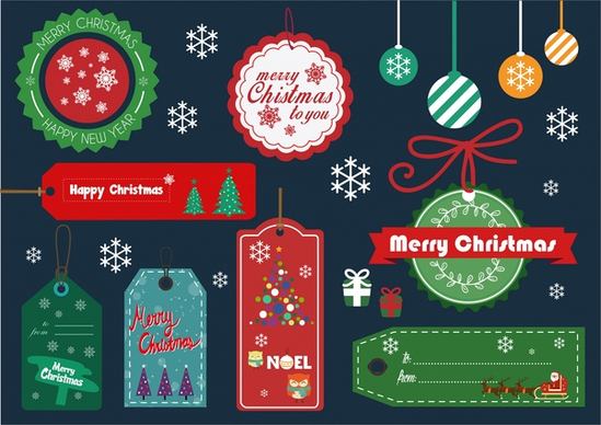christmas design elements tags and baubles balls collection