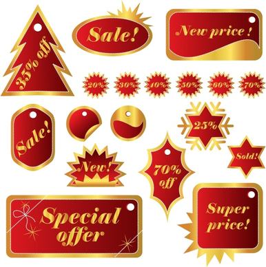 xmas sales tags templates red yellow shapes