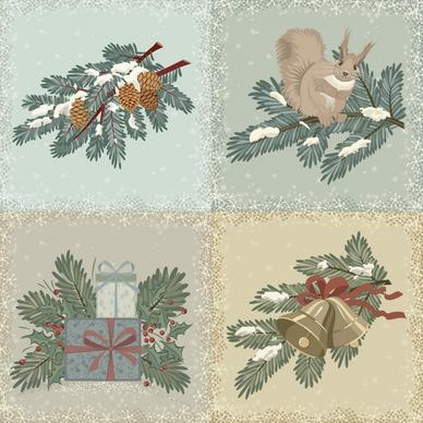 christmas elements classic fir squirrel bell presents sketch