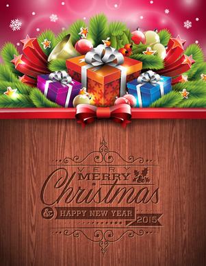 christmas gift with ornament and wooden background