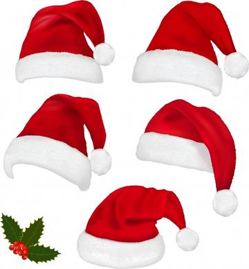 christmas decor elements modern realistic santa hats sketch