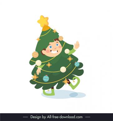  christmas icon cute boy in xmas tree costume sketch