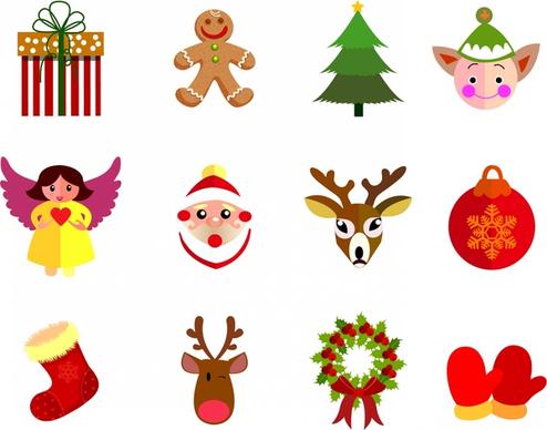 christmas icons with colorful flat design