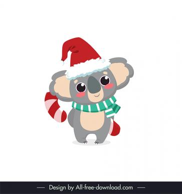 christmas koala icon cute santa costume candy cane sketch cartoon design 