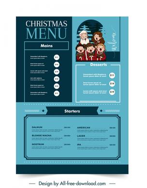 christmas menu  template cute cartoon plain decor