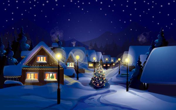 christmas night with snow scenery vector