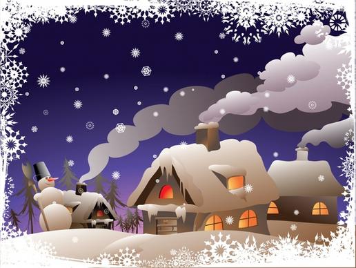 christmas painting modern design snowman snowflakes cottages decor