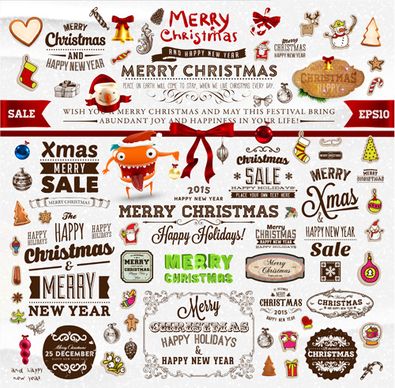 christmas ornament elements and labels vector