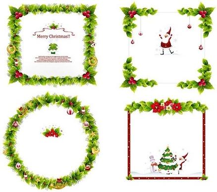christmas frames collection green leaves and symbols decoration
